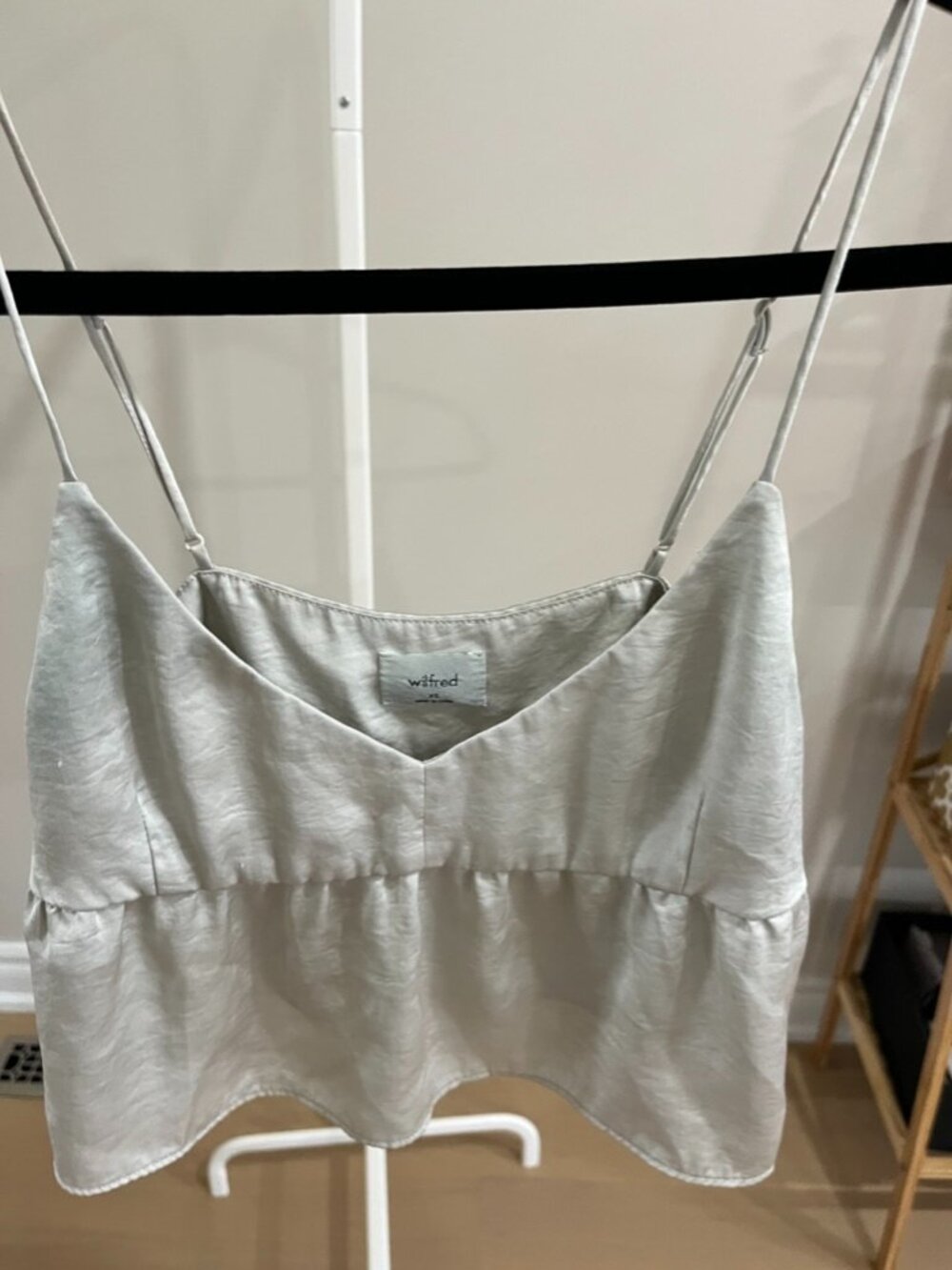Wilfred Aritzia Silver Sage Lover Satin Babydoll Crop Camisole